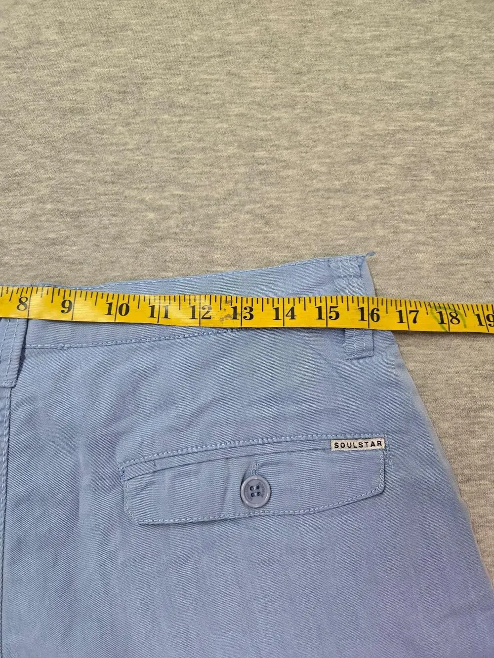 Soul Star Shorts Mens 36 Blue Chambray Chino Casual Summer Cotton Pockets